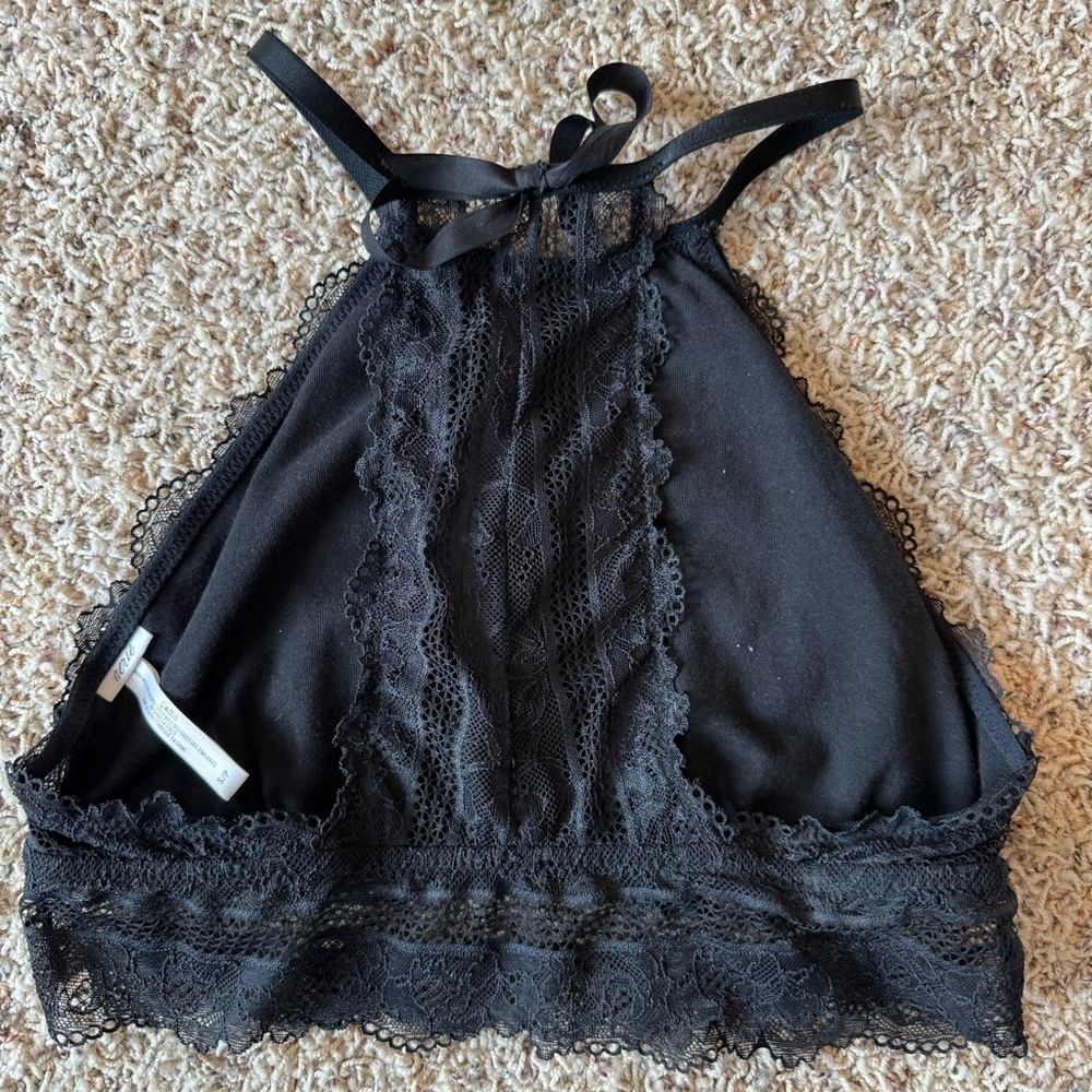 Aerie Black High Neck Lace Eyelet Racerback Bralette Small - Picture 8 of 12